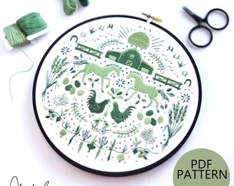AUGUST Monthly Monochromatic Folk Art Inspired Series - PDF Digital Download Embroidery Pattern & Guide