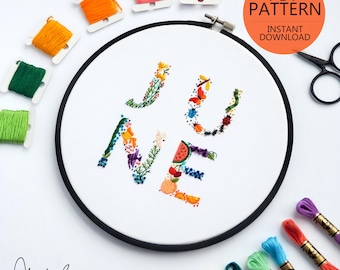 JUNE Monthly Text Series - PDF Digital Download Embroidery Series Pattern & Guide