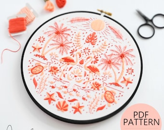 JULY  Monthly Monochromatic Folk Art Inspired Series - PDF Digital Download Embroidery Pattern & Guide