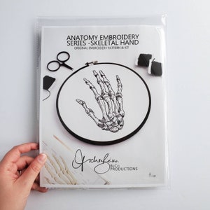 Skeletal Hand Embroidery Series DIY Stitch KIT Beginner Friendly, Pattern, Guide, Supplies, DIY Embroidery, Anatomy Art BeCoProductions image 4