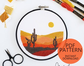 Desert Landscape Satin Stitch Embroidery Pattern & Guide - PDF Digital Download (BeCoProductions)