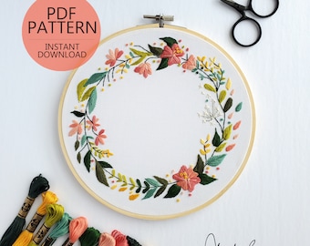 Floral Wreath #02 (Plain/Blank) Embroidery Pattern & Guide - PDF Digital Download (BeCoProductions)