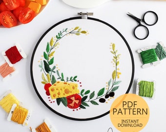 Cheese Food Wreath - Food - Cooking Enthusiasts - Cooking Embroidery Pattern & Guide - PDF Digital Download (BeCoProductions)