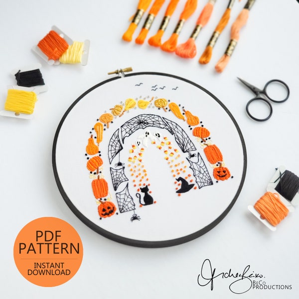 Halloween Rainbow Embroidery Pattern & Guide - PDF Digital Download (BeCoProductions) Halloween Art - Halloween Embroidery - DIY Pattern