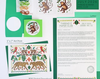 Thread & Paper Club Mail Club Catch Up Edition, July 2026 (Issue 02) Jungle Leopard Folk Art Inspired Cross Stitch Pattern (BeCoProductions)
