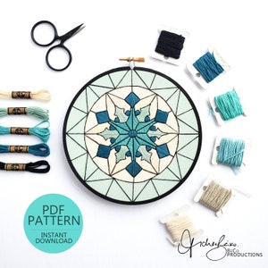 JANUARY Snowflake Stained Glass Monthly Series Embroidery Pattern & Guide - DIY Digital Download, PDF Pattern, Monthly Art (BeCoProductions)