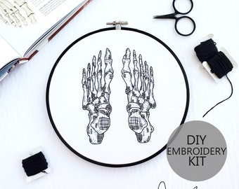 Skeletal Foot/Feet Embroidery Series DIY Stitch KIT - Beginner Friendly, Pattern, Supplies, DIY Embroidery, Anatomy Art (BeCoProductions)