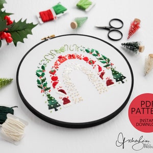 Christmas Rainbow (Red and Green) Embroidery Pattern & Guide - PDF Digital Download (BeCoProductions) Rainbow Art, DIY Embroidery, Christmas