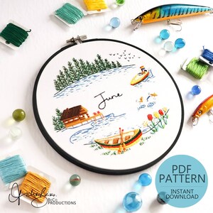 JUNE Monthly Series Wreath Embroidery Pattern & Guide - DIY Digital ...