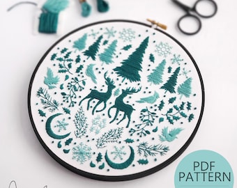 JANUARY  Monthly Monochromatic Folk Art Inspired Series - PDF Digital Download Embroidery Pattern & Guide