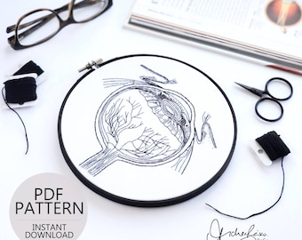 Eyeball Anatomy - PDF Digital Download Embroidery Pattern & Guide