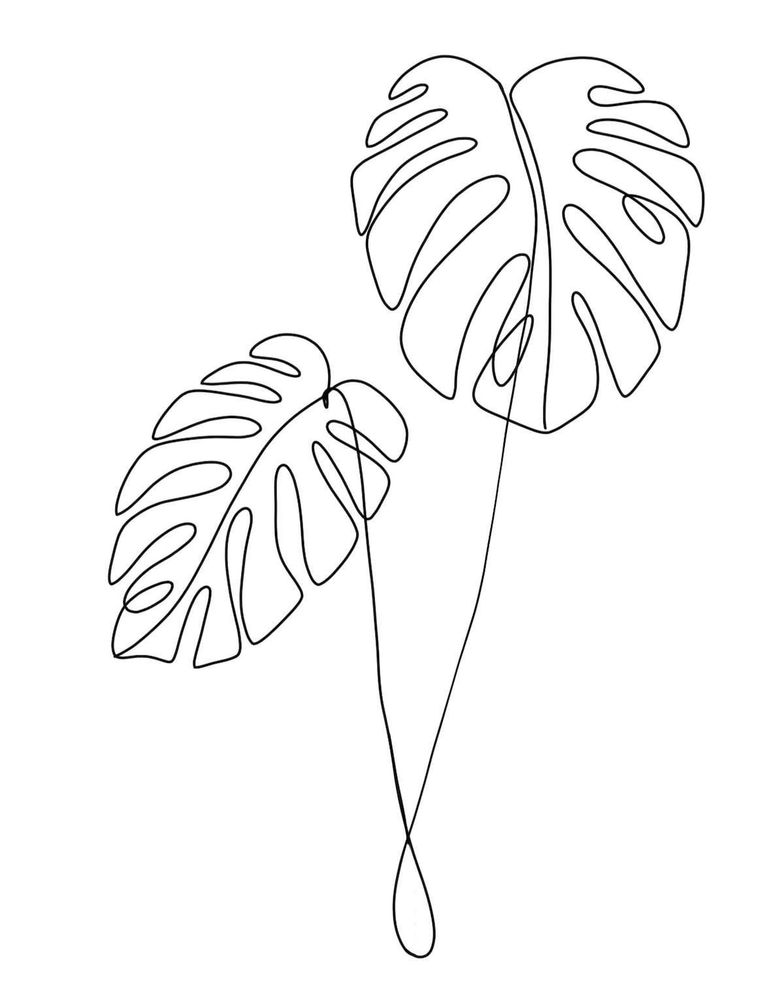 Monstera Leaf 3in1 Line Drawing Embroidery Pattern & Guide Etsy