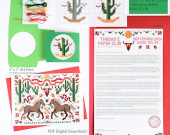 Thread & Paper Club Mail Club Catch Up Edition, Sept2026 (Issue04) Horse Southwestern Desert Folk Art Cross Stitch Pattern (BeCoProductions)