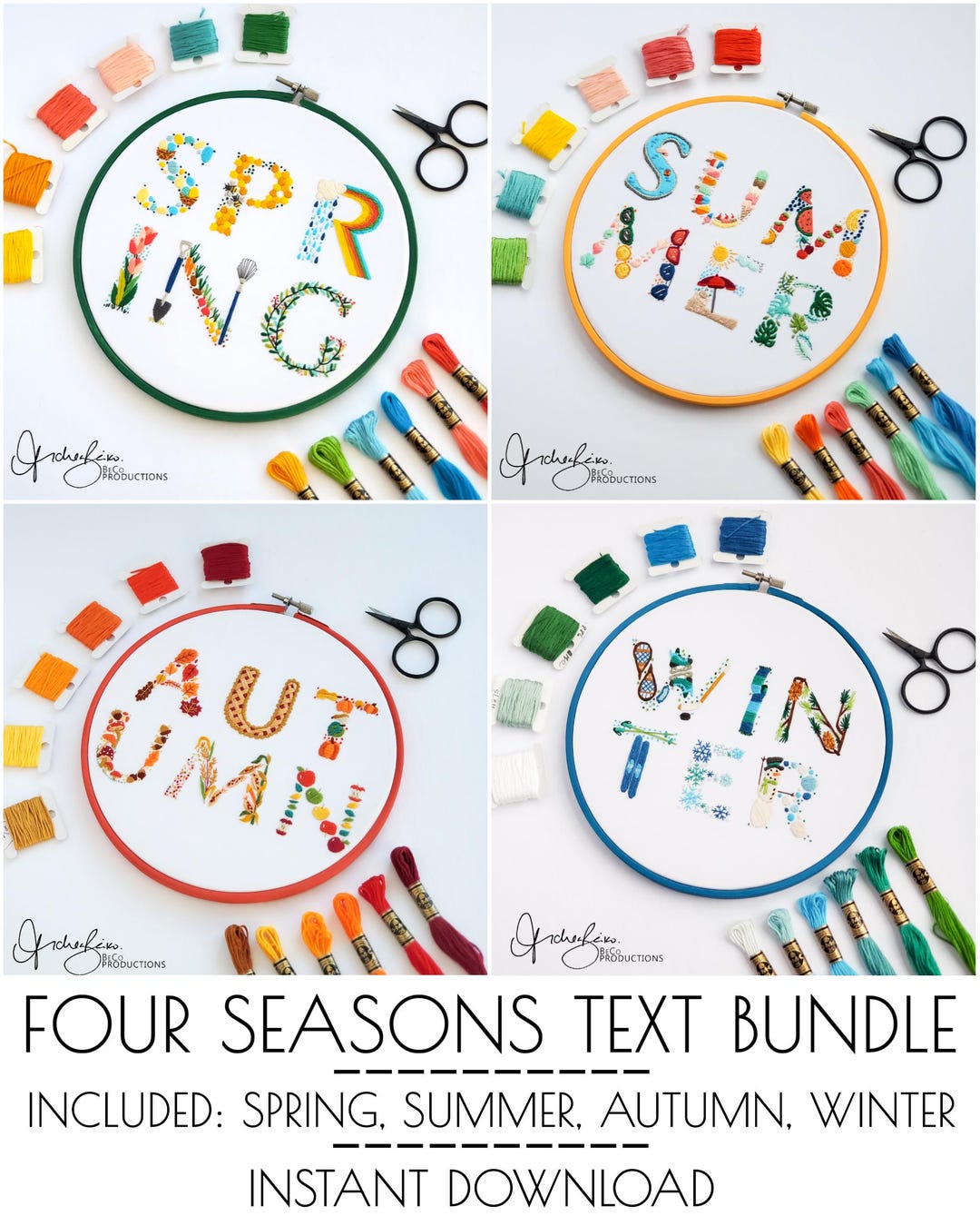 Four Seasons Text BUNDLE - PDF Digital Download Embroidery Pattern ...