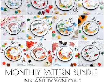 BUNDLE - Monthly Series Wreath Embroidery Pattern & Guide - January to December - Monthly Series PDF, Monthly Embroidery (BeCoProductions)