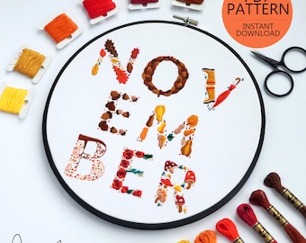 NOVEMBER Monthly Text Series - PDF Digital Download Embroidery Series Pattern & Guide