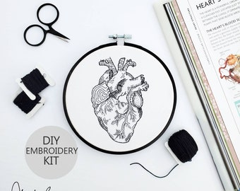 Heart Anatomy Embroidery Series DIY Stitch KIT -  Beginner Friendly, Pattern, Supplies, Guide, DIY Embroidery, Anatomy Art (BeCoProductions)