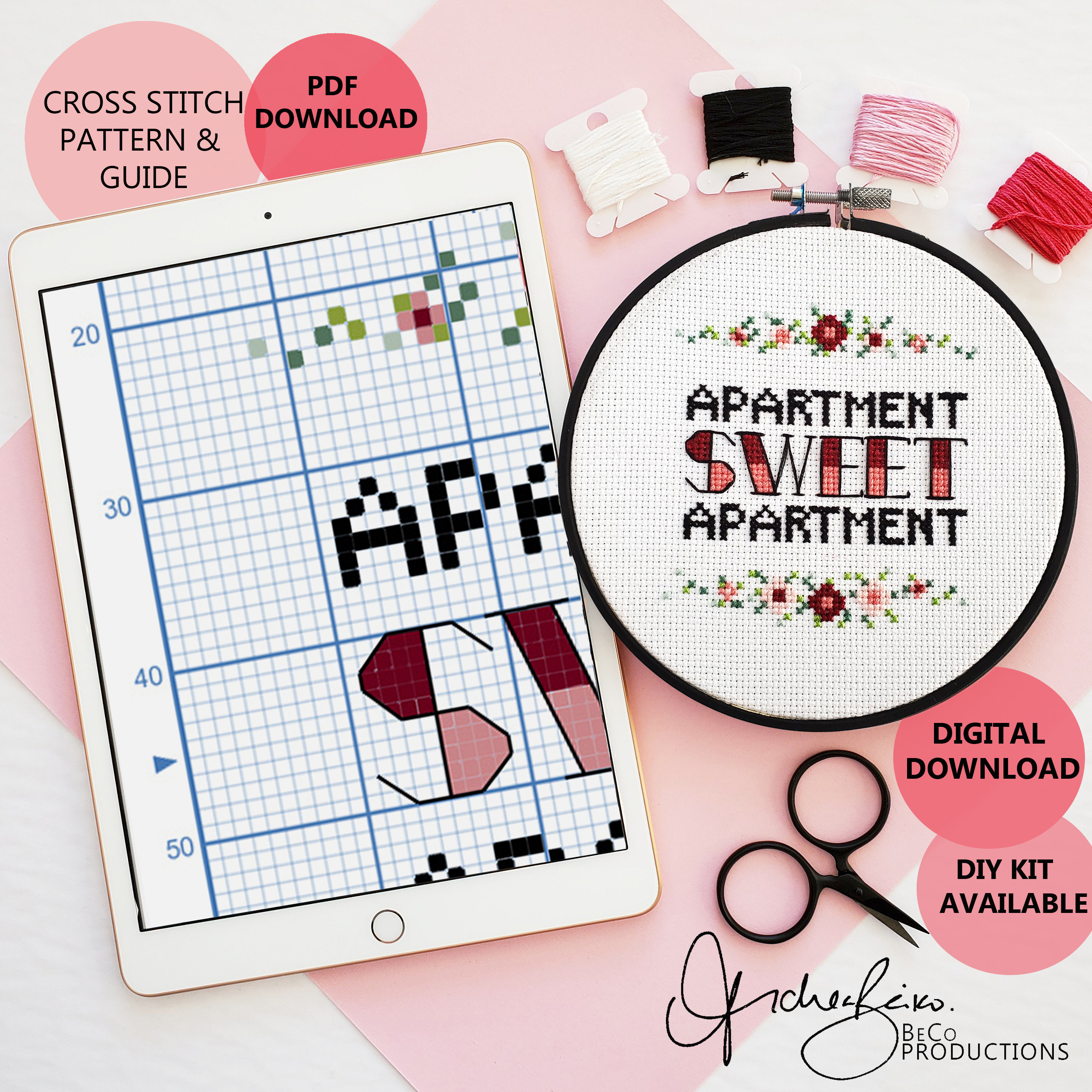 Apartment Sweet Apartment (Condo Sweet Condo and Home Sweet Home) Cross Stitch Pattern & Guide - PDF Digital Download (BeCoProductions)