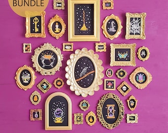 Witch's Wall Of Curiosities - 31 Pattern BUNDLE - Halloween Cross Stitch Patterns - PDF Digital Download Embroidery Pattern & Guide