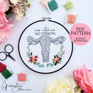No Uterus No Opinion - PDF Digital Download Embroidery Pattern & Guide