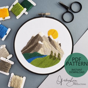 Mountain Landscape No.01 Satin Stitches Embroidery Pattern & Guide - PDF Digital Download (BeCoProductions)