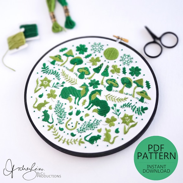 MARCH Monthly Monochromatic Folk Art Inspired Series Embroidery Pattern & Guide - DIY Digital Download, PDF Pattern (BeCoProductions)