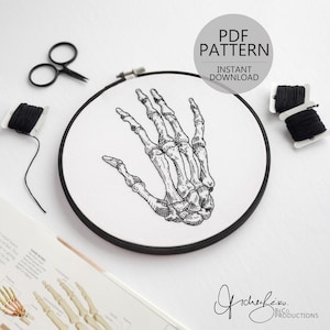 Motif de broderie à la main squelettique - Téléchargement numérique bricolage - Modèle PDF - Broderie à la main moderne - Art de l&#39;anatomie, Art du squelette (BeCoProductions)