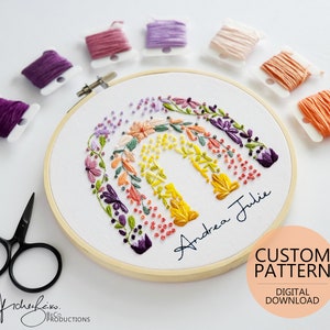 Custom Name Floral Rainbow DIY Embroidery Digital Download Pattern & Guide, 6-inch Pattern (BeCoProductions) Floral Rainbow Embroidery