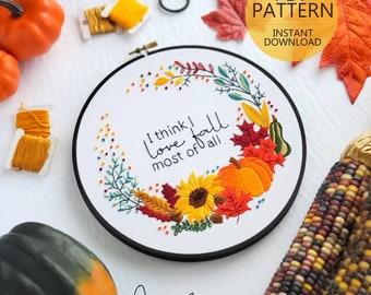 I Think I Love Fall Most Of All Embroidery Pattern & Guide - Digital Download (BeCoProductions) Halloween Art, Autumn Art, PDF Pattern