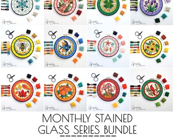 Monthly Stained Glass Series BUNDLE - PDF Digital Download Embroidery Patterns & Guide
