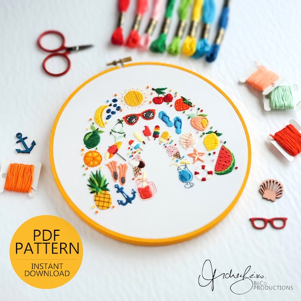 Summer Rainbow Embroidery Pattern & Guide - PDF Digital Download (BeCoProductions) Seasonal Rainbow, Summer Stitch, Summer Art