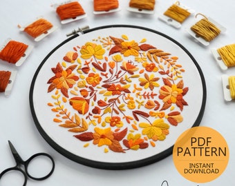 Orange Full Floral Embroidery Pattern & Guide - PDF Digital Download (BeCoProductions)