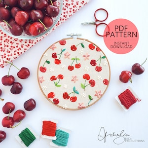 Cherry Life Cycle Print Embroidery Pattern & Guide - DIY Digital Download - PDF Pattern, Fruit Art, Gift for Gardener (BeCoProductions)