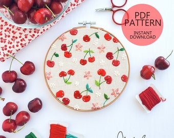 Cherry Life Cycle Print Embroidery Pattern & Guide - DIY Digital Download - PDF Pattern, Fruit Art, Gift for Gardener (BeCoProductions)