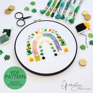 Arcoíris del Día de San Patricio - Patrón y guía de bordado en formato PDF para descarga digital
