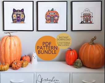 The Spooky Little Shop Series - 3 Pattern BUNDLE - Halloween Shops Cross Stitch Patterns - PDF Digital Download Embroidery Pattern & Guide