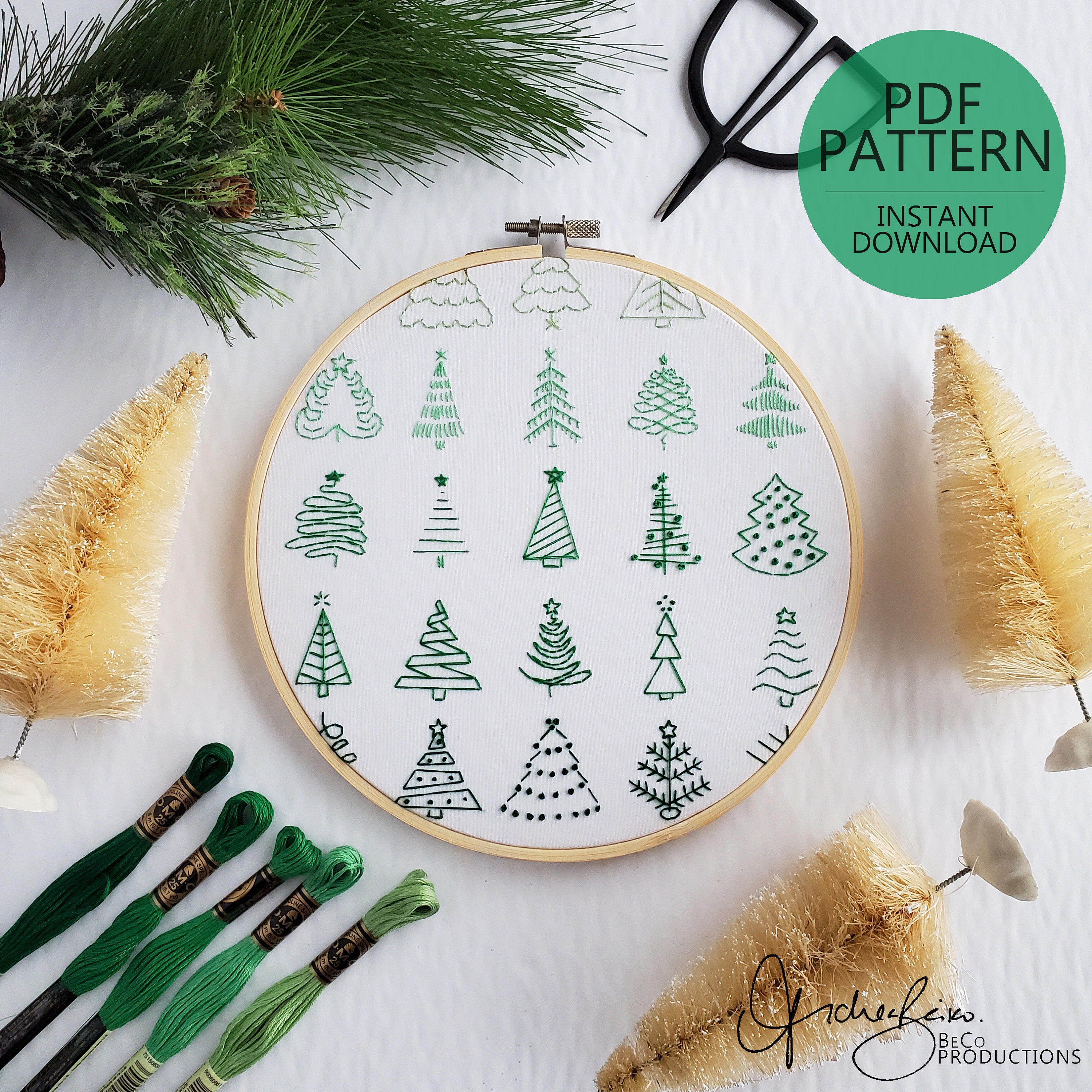 Christmas Tree Print - PDF Digital Download Embroidery Pattern & Guide ...