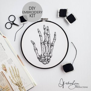 Skeletal Hand Embroidery Series DIY Stitch KIT Beginner Friendly, Pattern, Guide, Supplies, DIY Embroidery, Anatomy Art BeCoProductions image 1