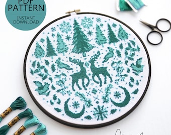 Monochromatic Winter Scene - PDF Digital Download Cross Stitch Pattern & Guide