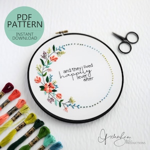 Y vivieron felices para siempre Patrón y guía de bordado - Descarga digital PDF - Regalo de boda, regalo de compromiso (BeCoProductions)