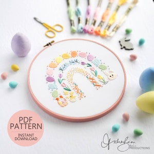 Easter Rainbow Embroidery Pattern & Guide - PDF Digital Download (BeCoProductions) Easter Bunny Art, Easter Egg Embroidery, Spring Stitch