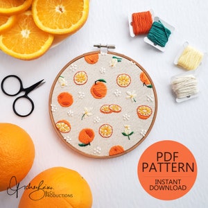 Orange Life Cycle Print Embroidery Pattern & Guide - DIY Digital Download - PDF Pattern, Fruit Art, Gift for Gardener (BeCoProductions)