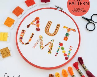 AUTUMN Text - PDF Digital Download Embroidery Pattern & Guide