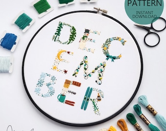 DECEMBER Monthly Text Series - PDF Digital Download Embroidery Series Pattern & Guide