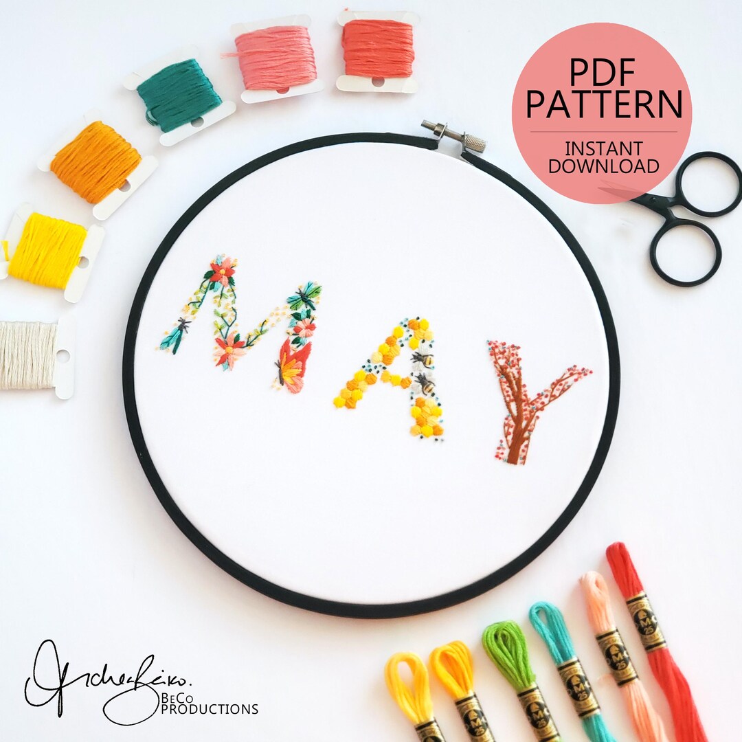 Simple May Pattern MAY Monthly Text Series - PDF Digital Download Embroidery Series ...