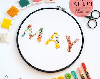 MAY Monthly Text Series - PDF Digital Download Embroidery Series Pattern & Guide