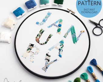 JANUARY Monthly Text Series - PDF Digital Download Embroidery Series Pattern & Guide