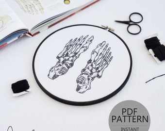 Skeletal Foot/Feet Anatomy - PDF Digital Download Embroidery Pattern & Guide
