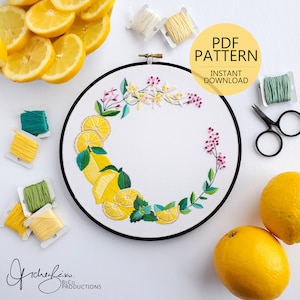 Lemon Wreath - PDF Digital Download Embroidery Pattern & Guide