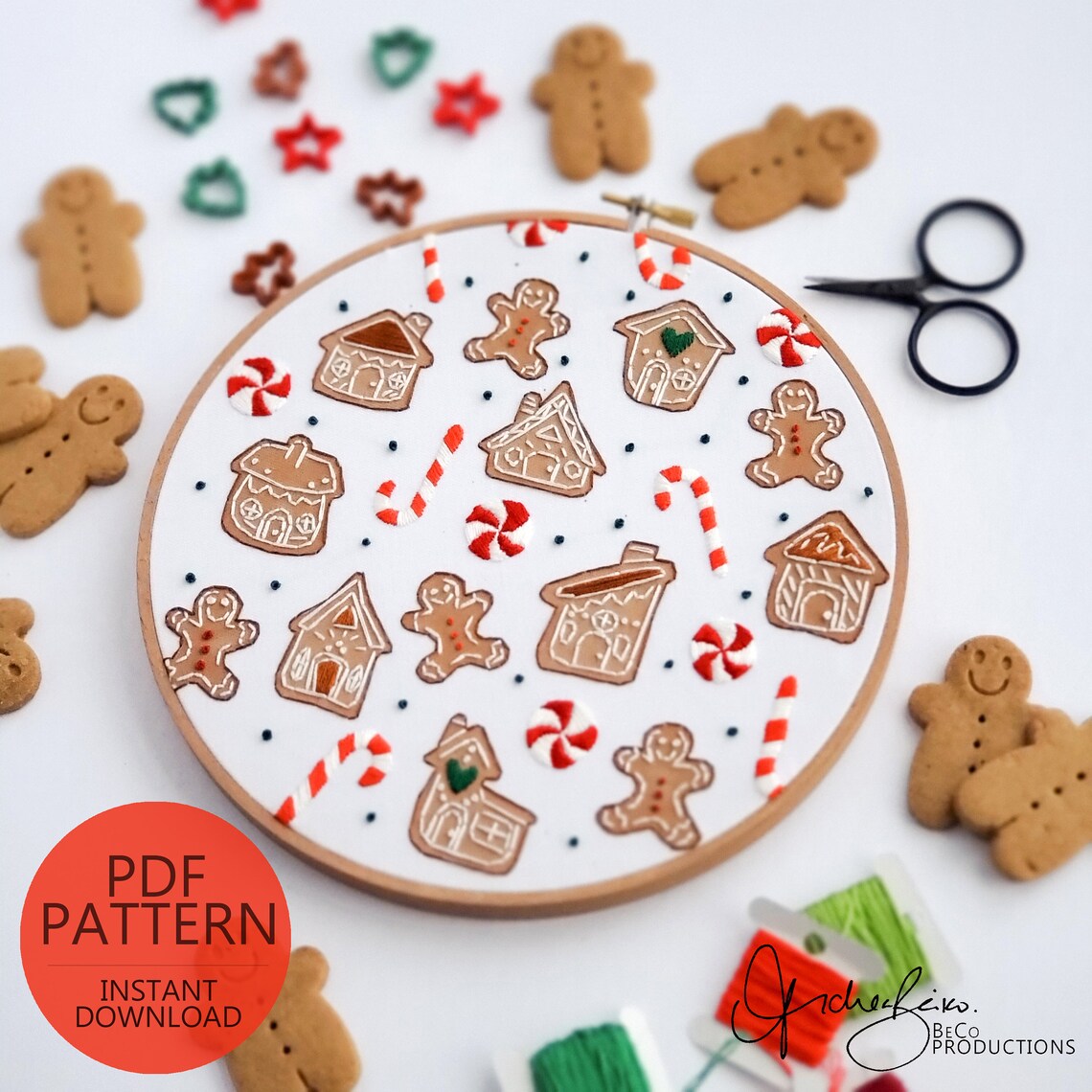 Gingerbread and Candy Cane Print Embroidery Pattern & Guide - PDF ...